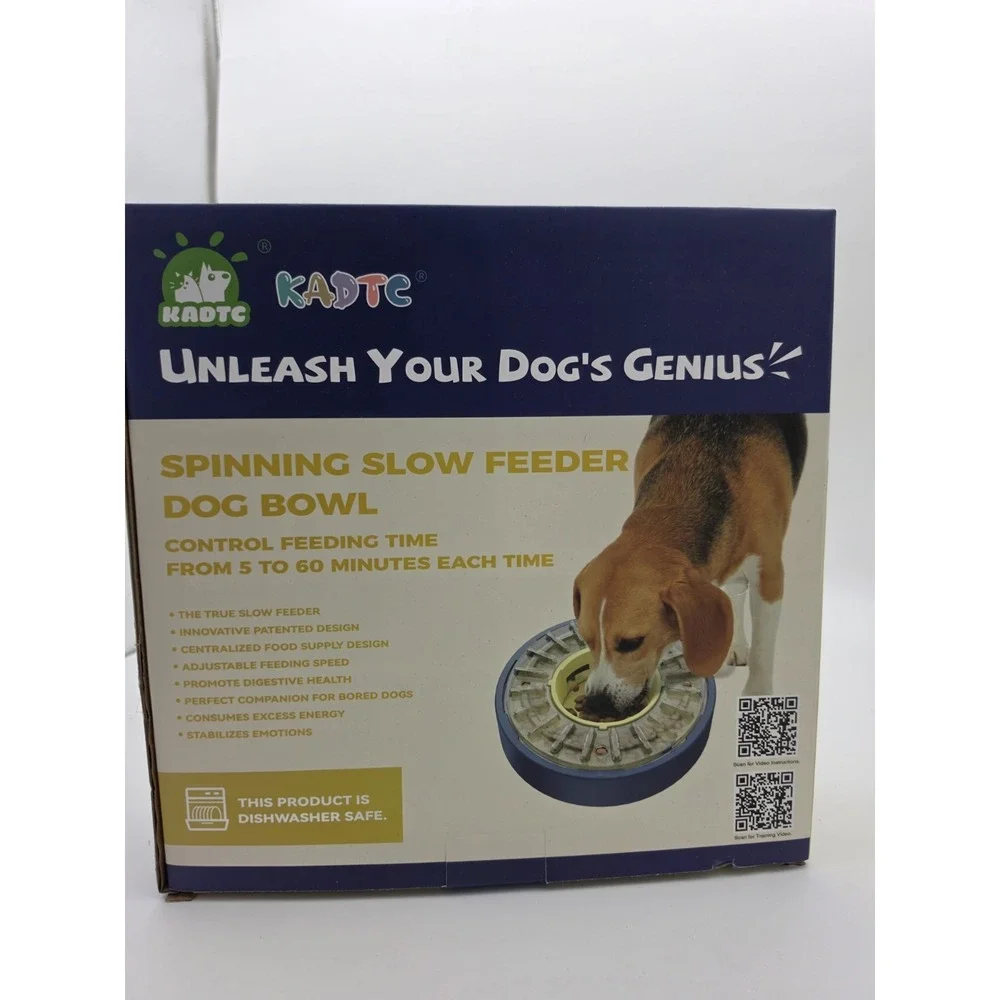 Kadtc Dog Slow Rotating Bowl Feeder Adjustable Speed, Washable, New In Box